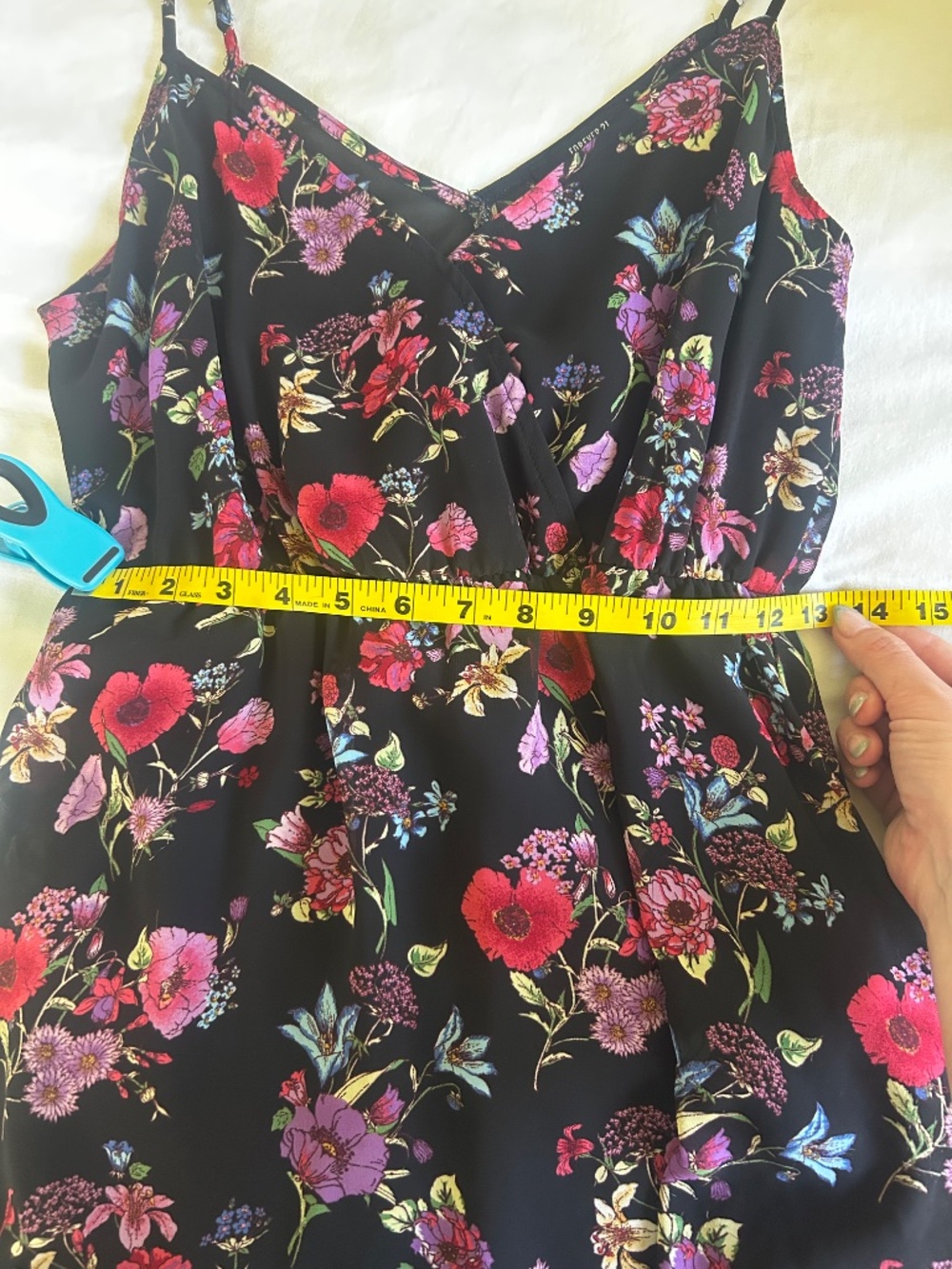 floral chiffon fit & flare mini dress black size m - Picture 5 of 9